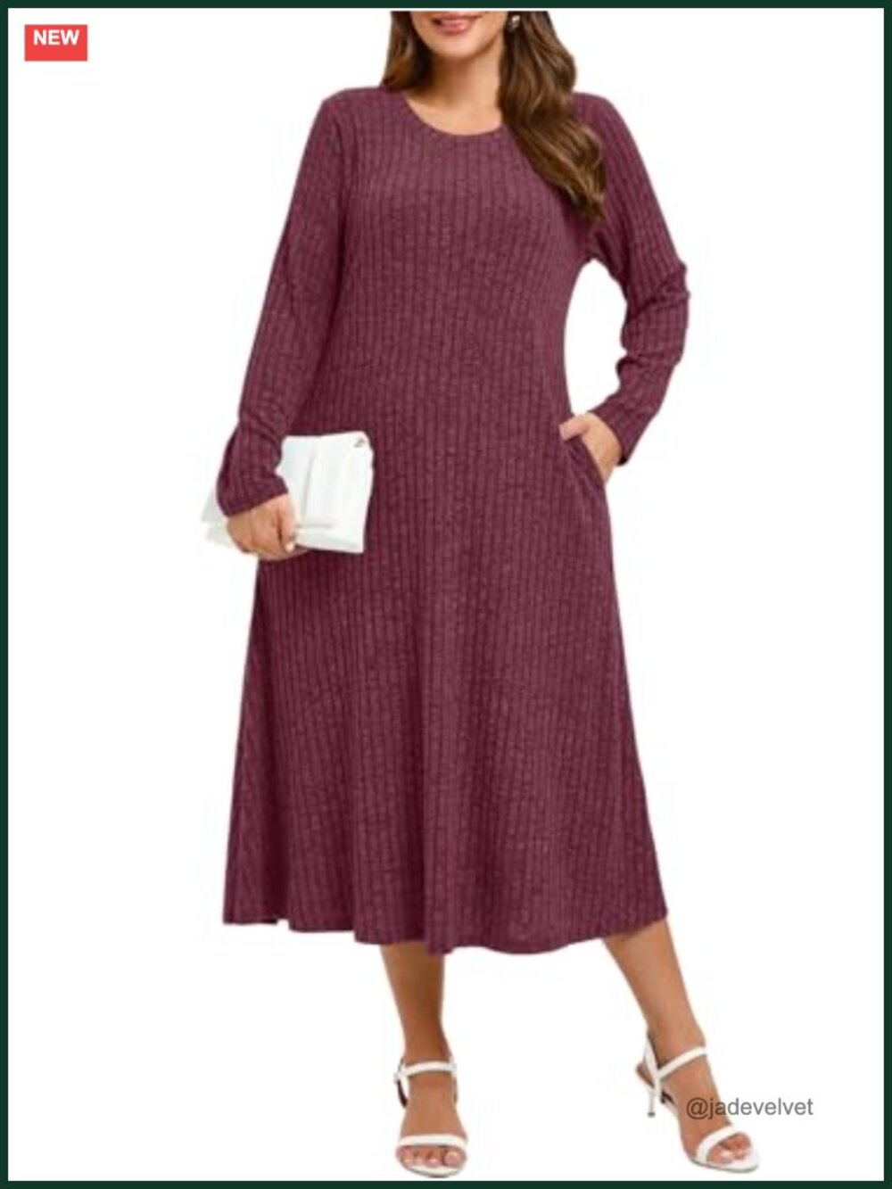 Plus Size Sweater Dress Long Sleeve Maxi Crew Neck Pockets Flowy Casual Winter